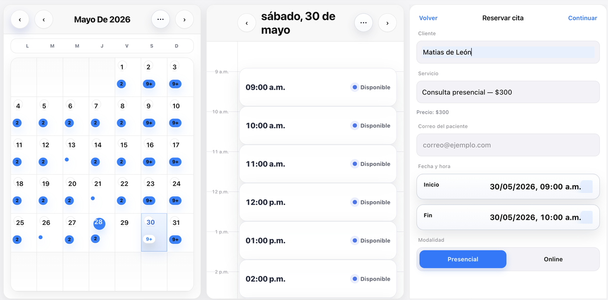 Agendar paciente desde el panel médico de DoctorShop